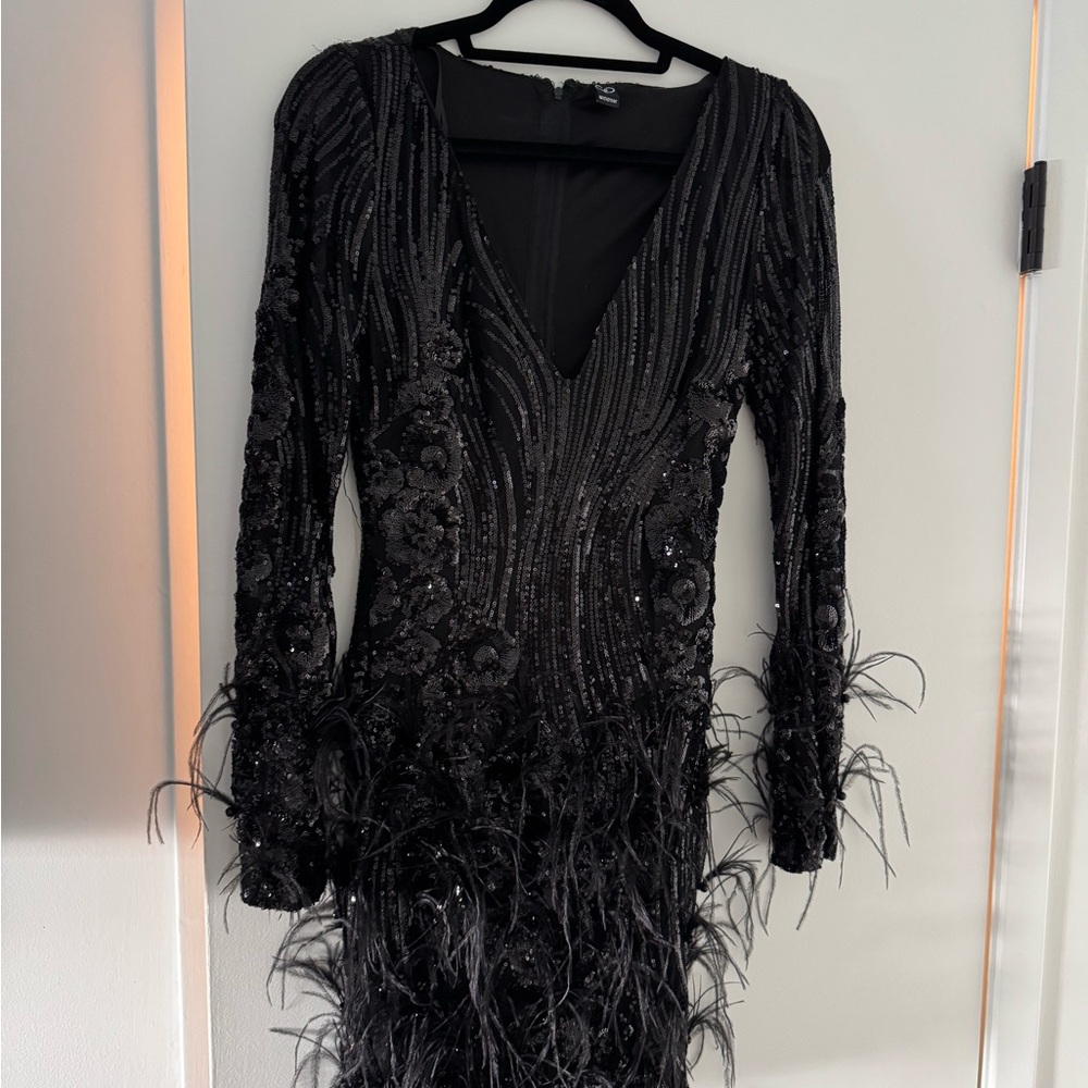 Windsor Black Sequin Feathered Gown